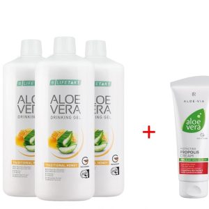 Aloe Vera Гел за пиене с мед за стомаха, Троен комплект + Крем Алое Вера с Прополис