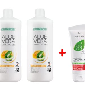 Комплект Aloe Vera Гел за пиене с Mед при стомашни проблеми, две бутилки + Крем Концентрат Алое Вера при Кожни проблеми