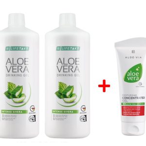 Комплект Aloe Vera Гел за пиене с Коприва за Прочистване на кръвоносната система, Две бутилки + Крем Концентрат Алое Вера при Кожни проблеми